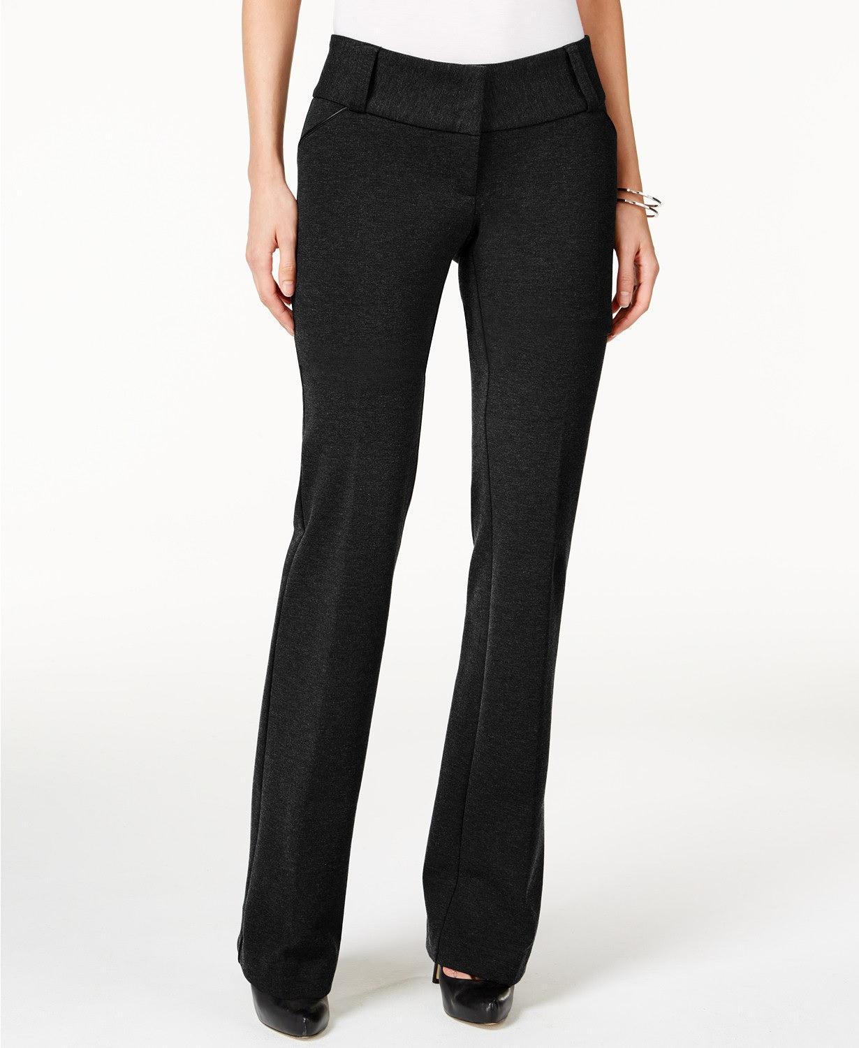 Alfani Women's Petite Faux-Leather-Trim Wide-Leg Trousers Black Size 14PS
