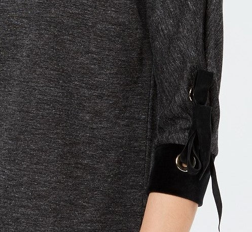 Charter Club Women's Cotton Velvet-Trim Lace-Up Top Black Size XX-Large