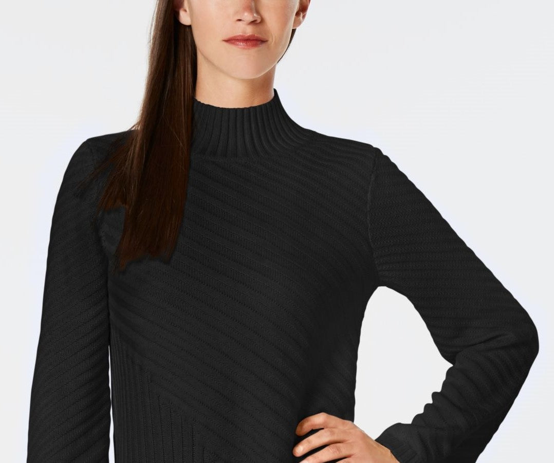 Charter Club Women's Mixed-Stitch Mock-Neck Sweater Black Size Large
