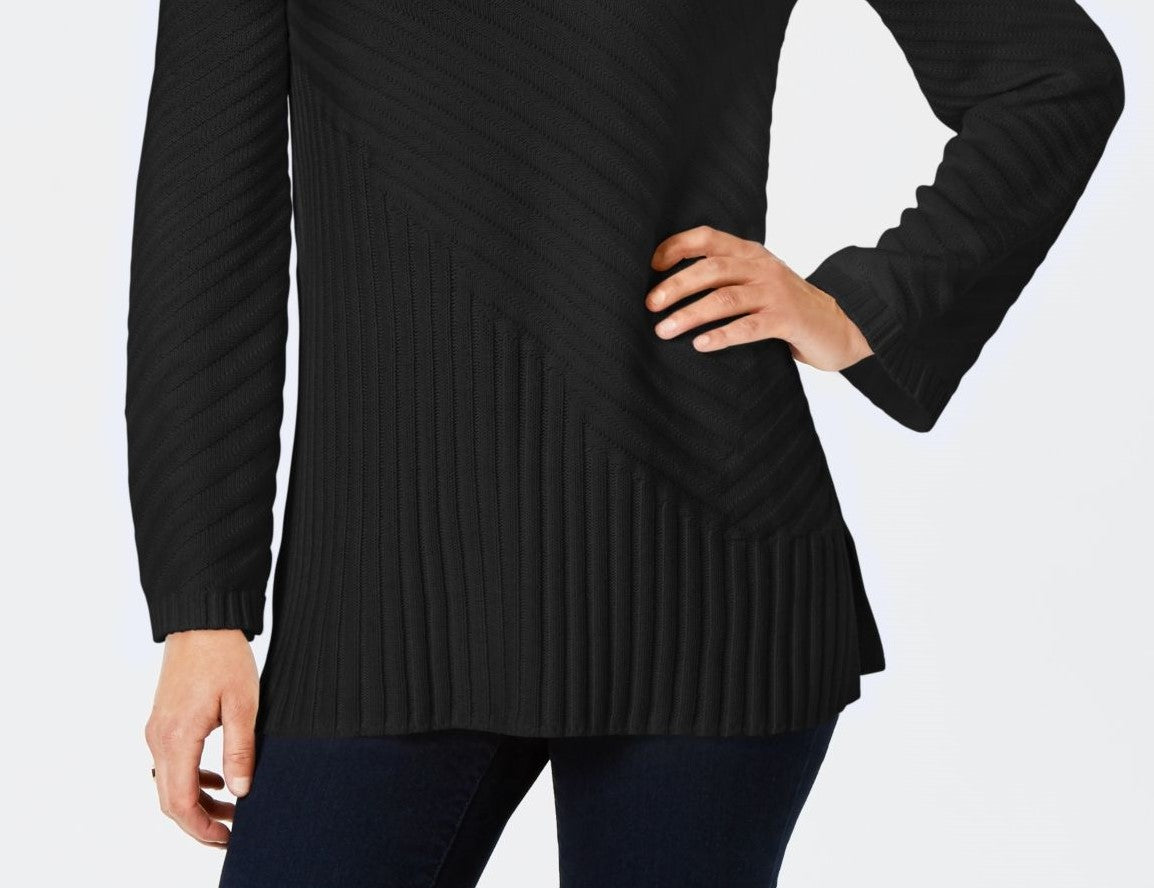 Charter Club Women's Mixed-Stitch Mock-Neck Sweater Black Size Large