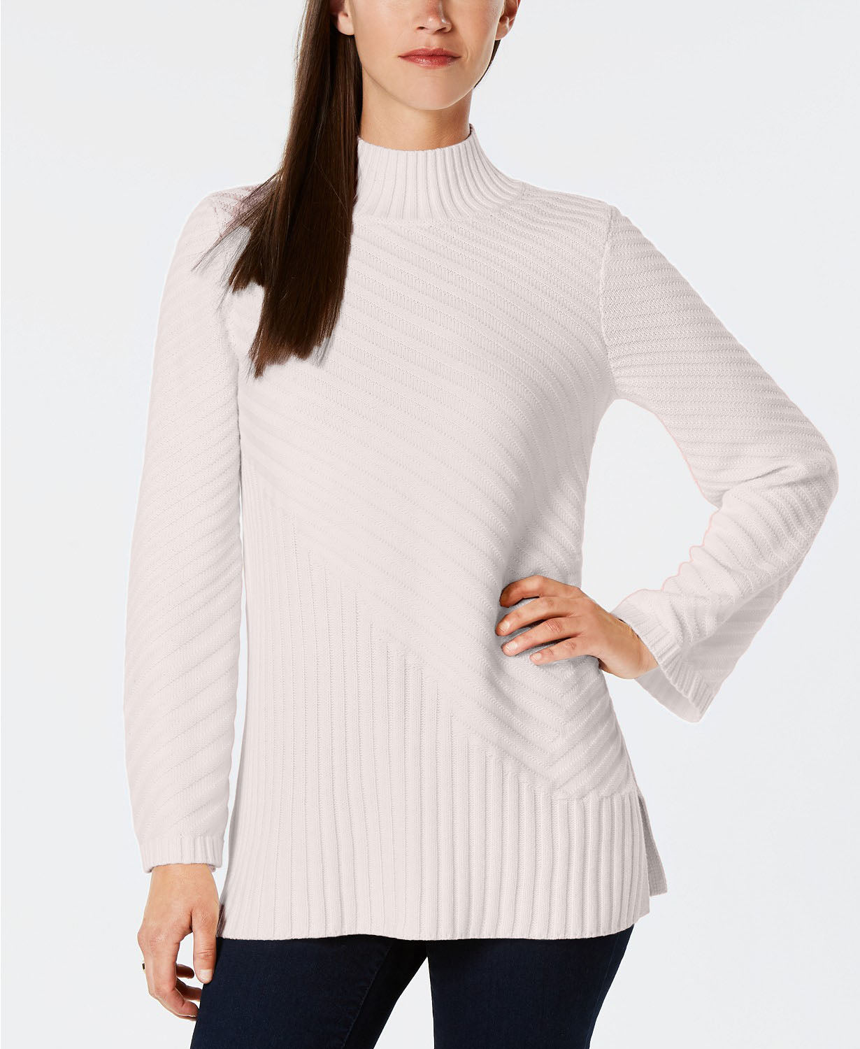 Charter Club Women's Mixed-Stitch Mock-Neck Sweater Natural Size Large