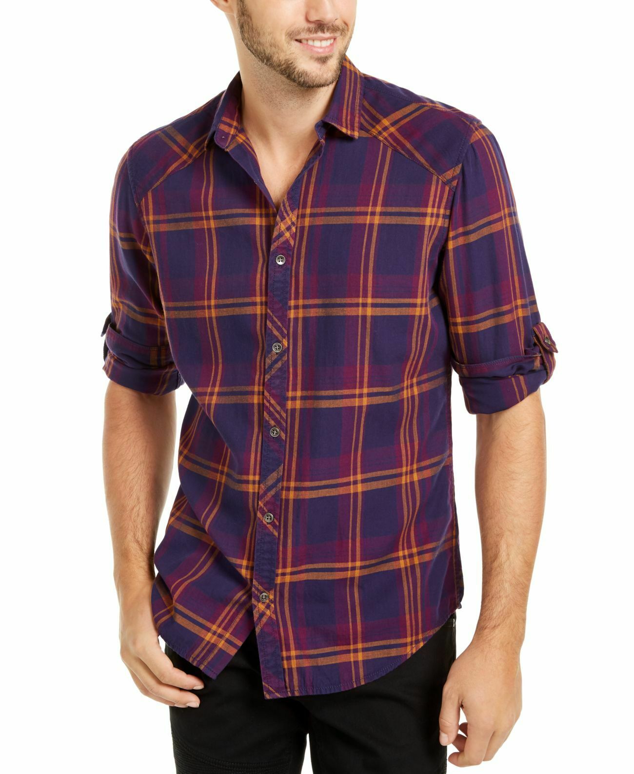 INC International Concepts Men's Marc Plaid Shirt Purple Size Extra Large
