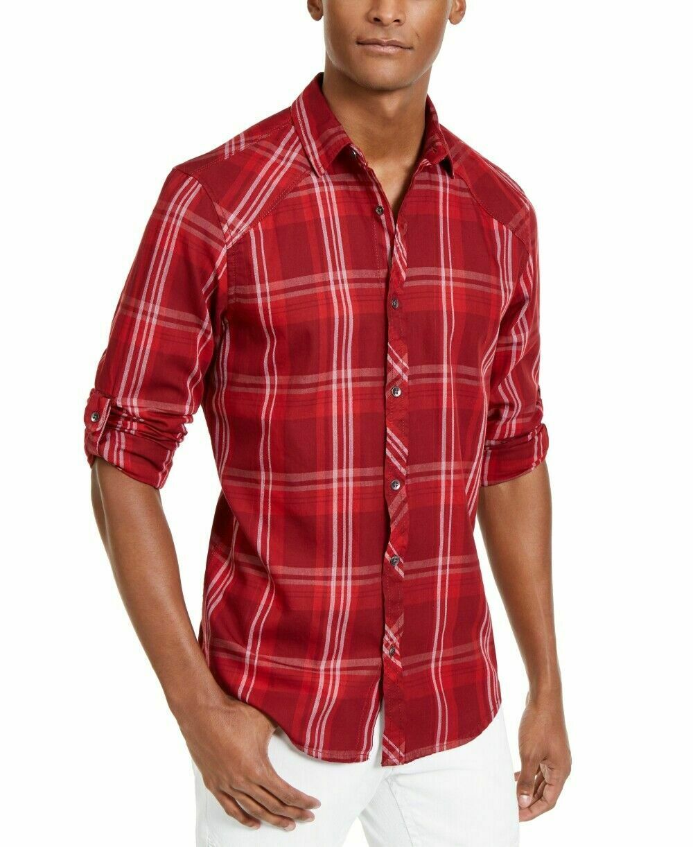 INC International Concepts Men's Marc Plaid Shirt Red Size Large