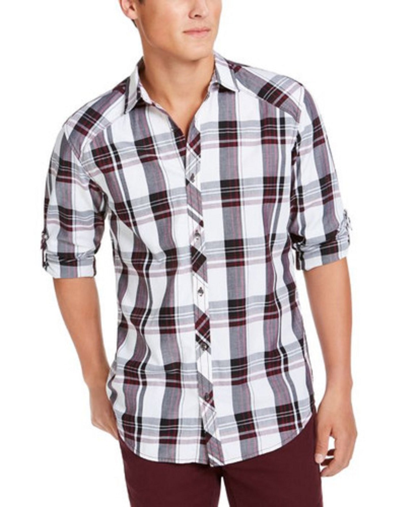 INC International Concepts Men's Marc Plaid Shirt Red Size Small