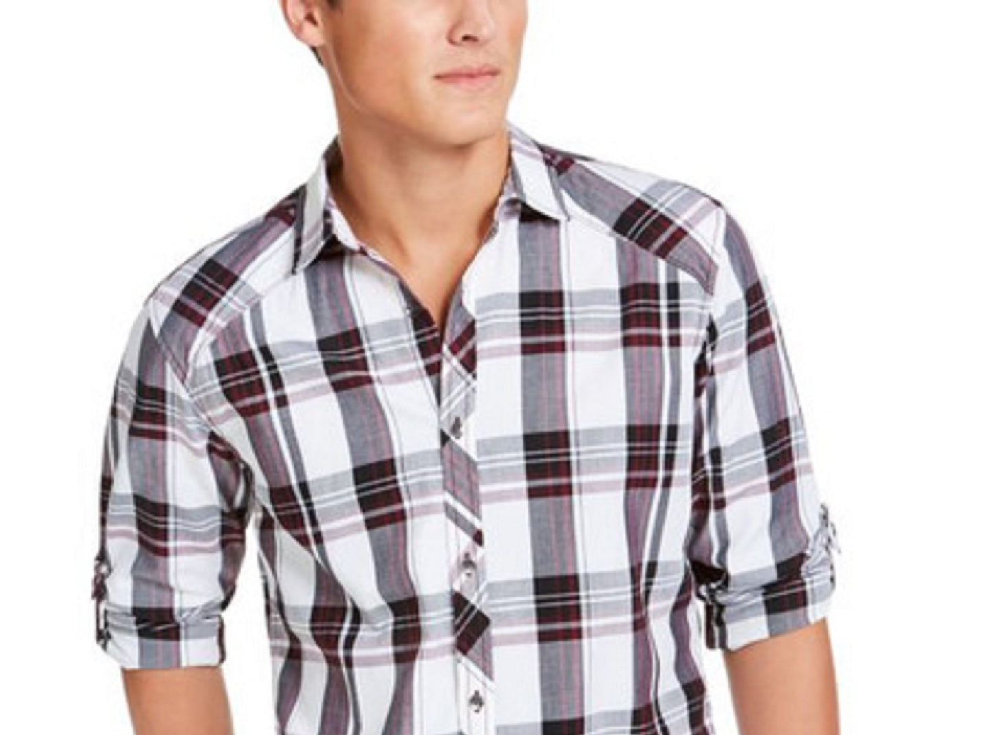 INC International Concepts Men's Marc Plaid Shirt Red Size Small