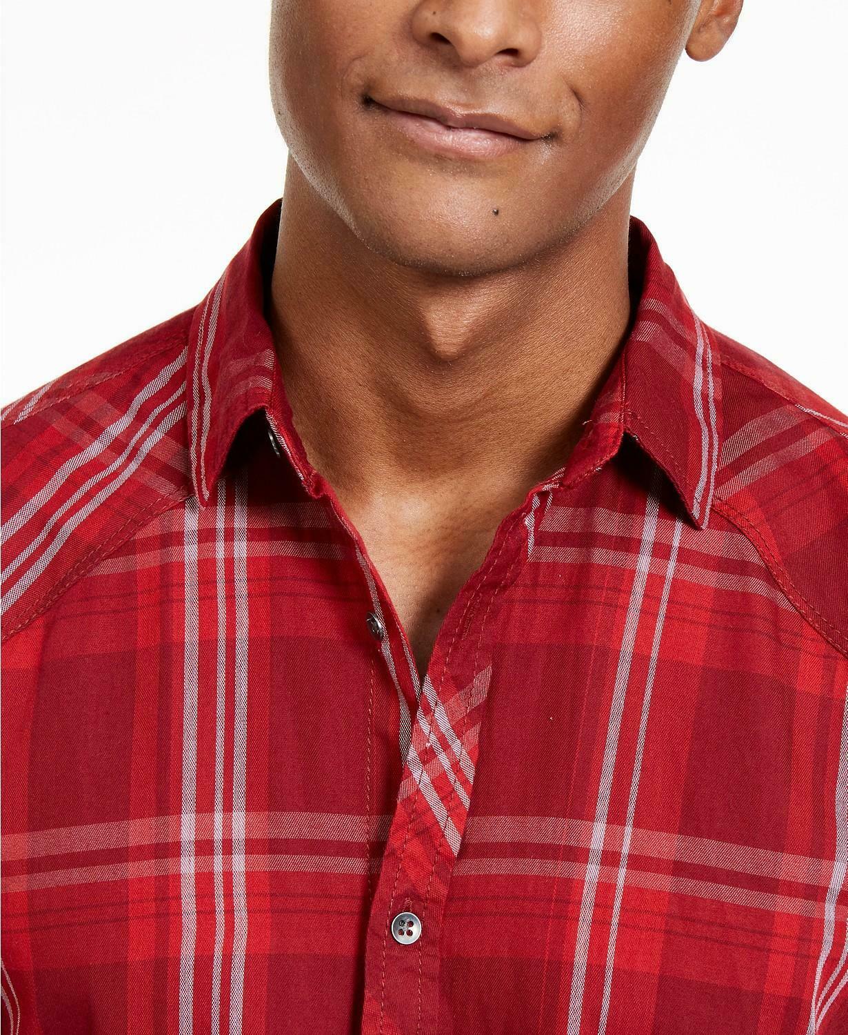 INC International Concepts Men's Marc Plaid Shirt Red Size 2 Extra Large