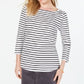 Charter Club Women's Pima Cotton Button-Shoulder Stripe Top White Size Extra Large