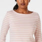Charter Club Women's Petite Pima Cotton Button-Shoulder Striped Top Pink Size Petite Small