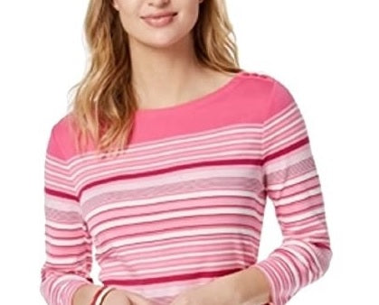 Charter Club Women's Pima Cotton Button-Shoulder Striped Top Billt Ribbon Cmb Size Petite Petite