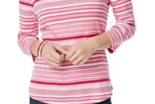 Charter Club Women's Pima Cotton Button-Shoulder Striped Top Billt Ribbon Cmb Size Petite Petite