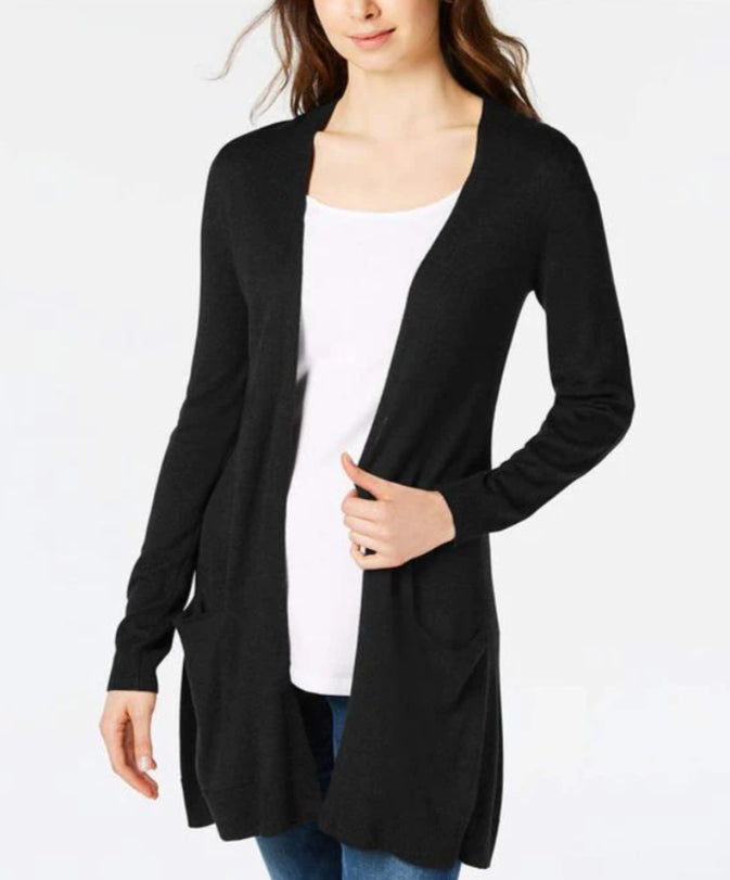 Maison Jules Women's Long Open-Front Jersey Cardigan Sweater Black Size Extra Small