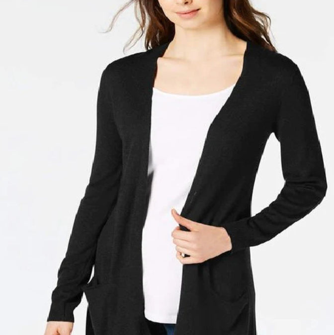 Maison Jules Women's Long Open-Front Jersey Cardigan Sweater Black Size Extra Small