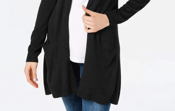Maison Jules Women's Long Open-Front Jersey Cardigan Sweater Black Size Extra Small