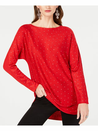 INC International Concepts Women's Embellished Shirttail Sweater Red Size X-Small