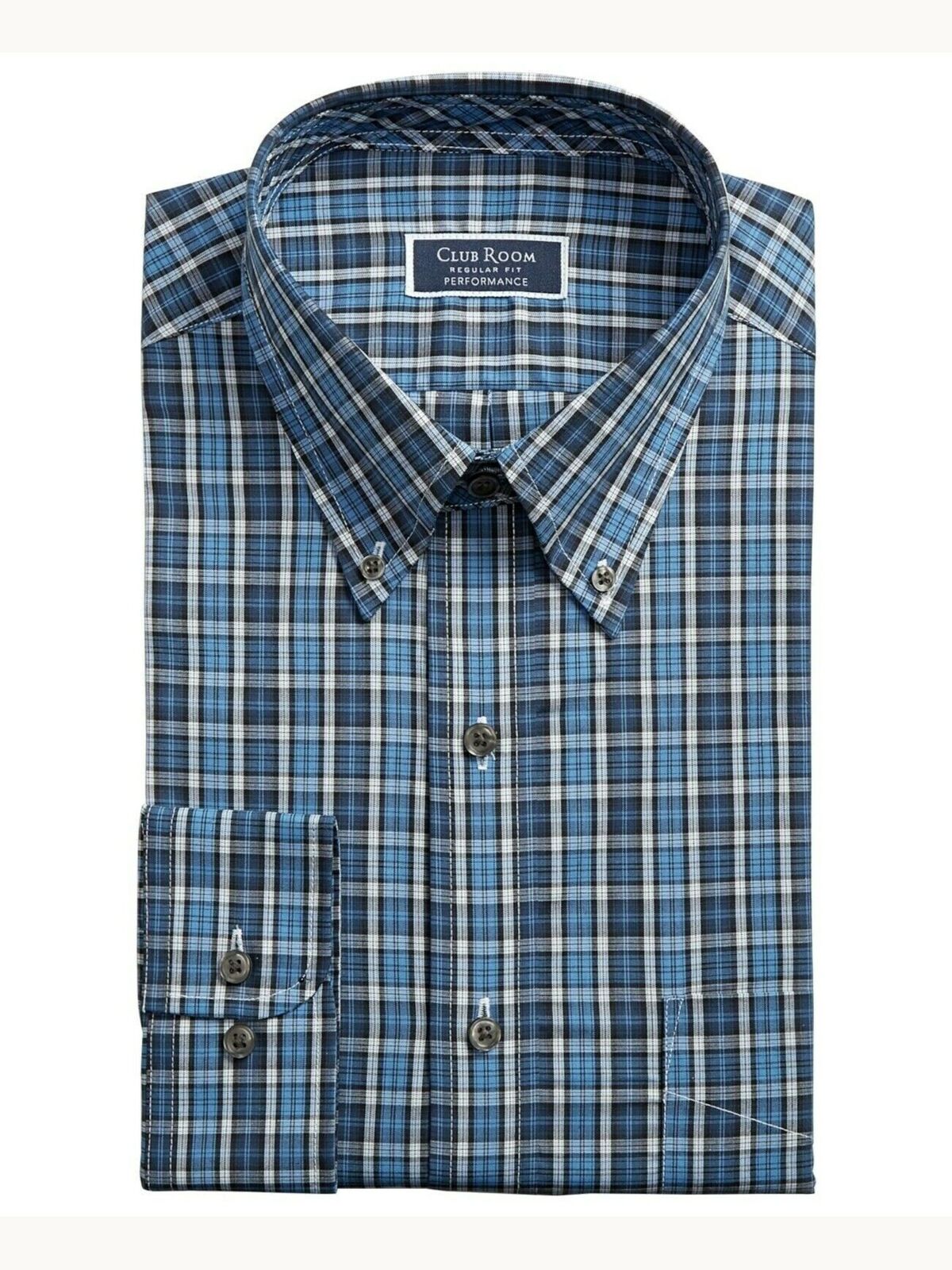 Club Room Men's Regular Fit Button Down Collar Dress Shirts Navy Size 17-34-35