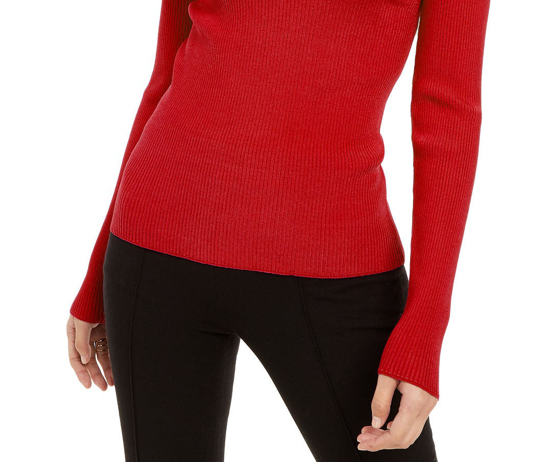 INC International Concepts Women's Embellished Ribbed-Knit Turtleneck  Red Size Large