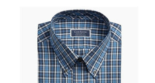 Club Room Men's Classic/Regular Fit Stretch Blackwatch Tartan Dress Shirt Blue Size 34-35