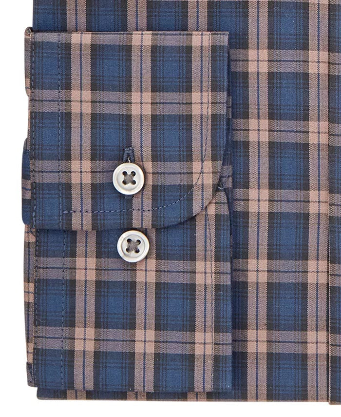 Club Room Men's Classic/Regular Fit Stretch Blackwatch Tartan Dress Shirt Blue Size 36-37