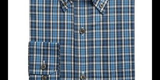 Club Room Men's Classic/Regular Fit Stretch Blackwatch Tartan Dress Shirt Blue Size 34X35