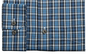 Club Room Men's Classic Fit Stretch Blackwatch Tartan Dress Shirt Navy Size 17-32-33