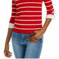 Maison Jules Women's Striped Bow-Trim Sweater Bright Red Size Extra Small