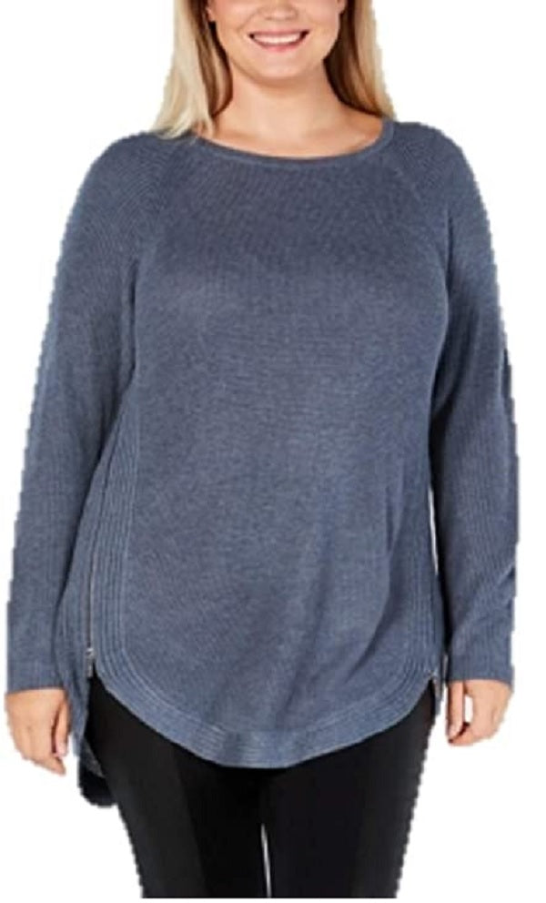 INC International Concepts Women's Petite Waffle-Knit Side-Zip Tunic Sweater Navy Size Extra Large