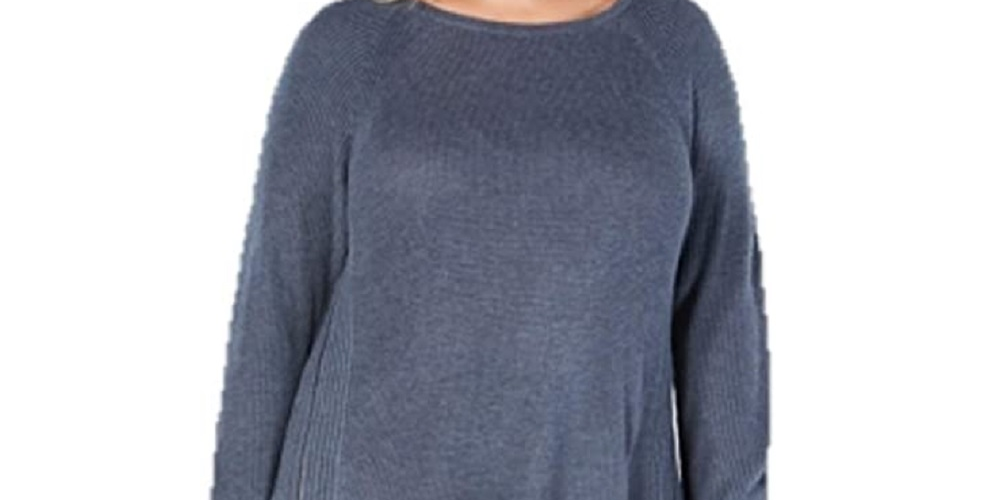 INC International Concepts Women's Petite Waffle-Knit Side-Zip Tunic Sweater Navy Size Extra Large
