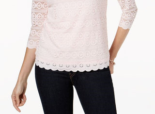 Charter Club Women's Petite Lace 3/4-Sleeve Top Pink Size Petite