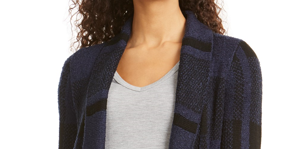 Style & Co Women's Plaid Jacquard Cardigan Sweater  Dark Blue Size Extra Small
