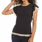 Maison Jules Women's Printed-Trim Flutter-Sleeve Top Black Size Medium