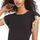 Maison Jules Women's Printed-Trim Flutter-Sleeve Top Black Size Medium