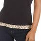 Maison Jules Women's Printed-Trim Flutter-Sleeve Top Black Size Medium