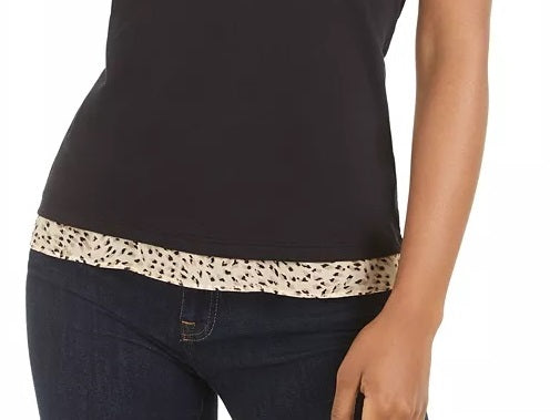 Maison Jules Women's Printed-Trim Flutter-Sleeve Top Black Size Medium