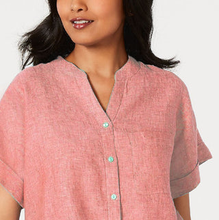 Charter Club Women's Linen Tie-Front Button-Up Shirt Orange Size Extra Large