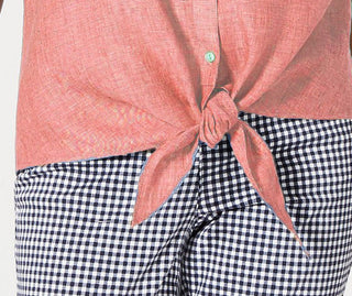 Charter Club Women's Linen Tie-Front Button-Up Shirt Orange Size Extra Large