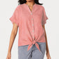 Charter Club Women's Linen Tie-Front Button-Up Shirt Orange Size Extra Large
