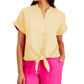 Charter Club Women's Linen Tie-Front Button-Up Shirt  Yellow Size Small