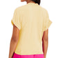 Charter Club Women's Linen Tie-Front Button-Up Shirt  Yellow Size Small