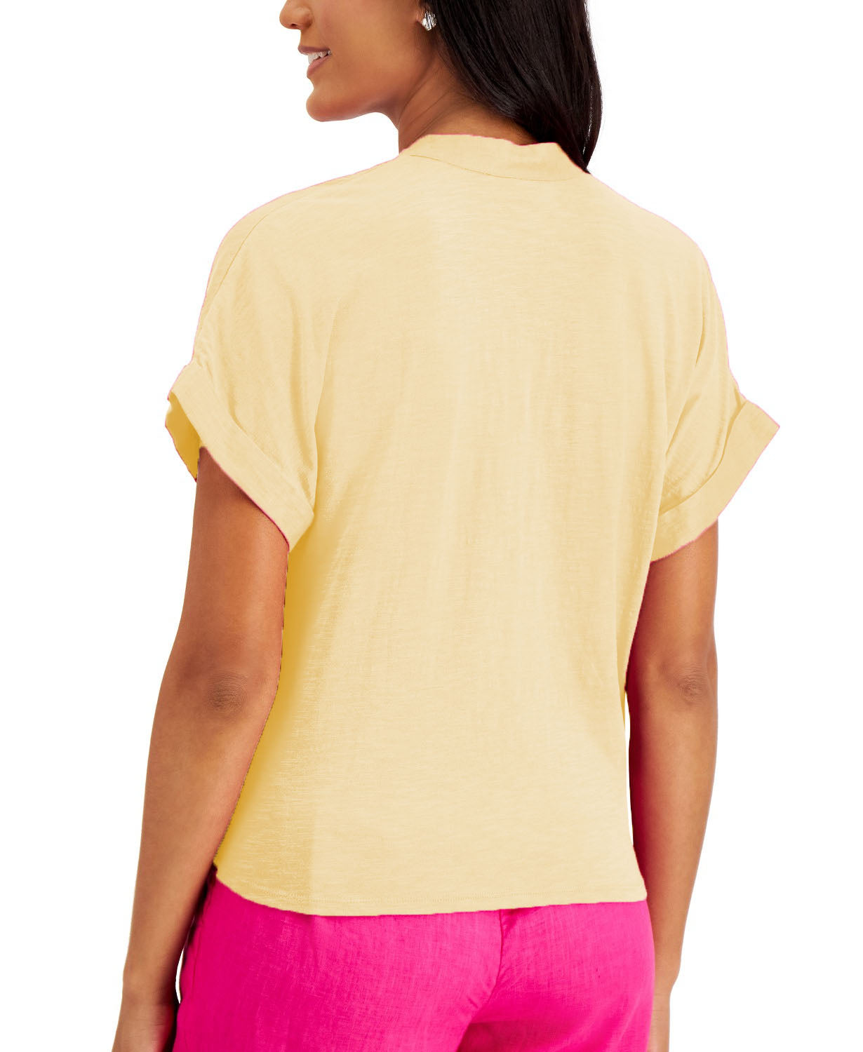 Charter Club Women's Linen Tie-Front Button-Up Shirt  Yellow Size Small