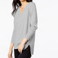 Maison Jules Women's Cotton V-Neck Tunic Sweater Gray Size Medium