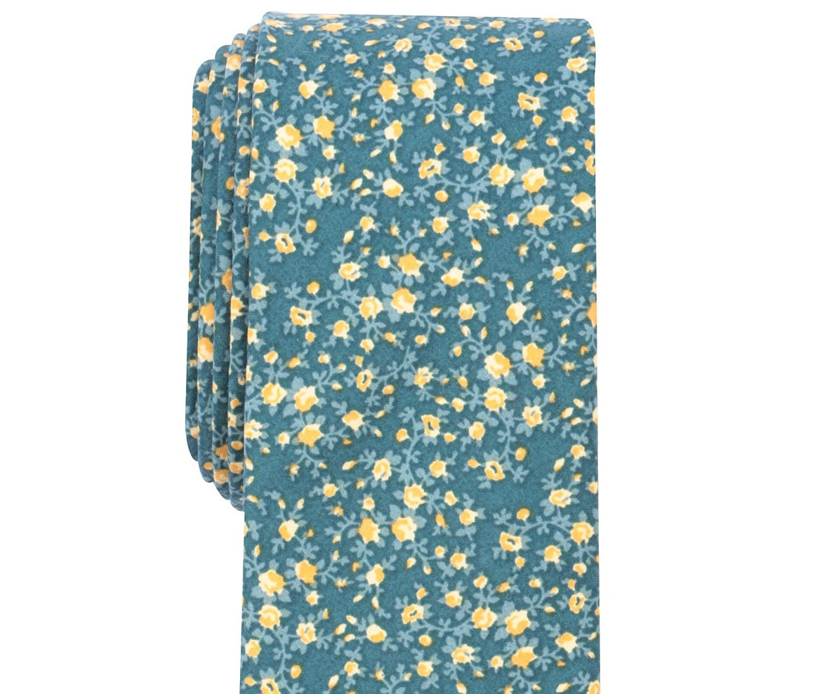Bar III Men's Watercolor Floral Print Skinny Tie Navy Size Regular