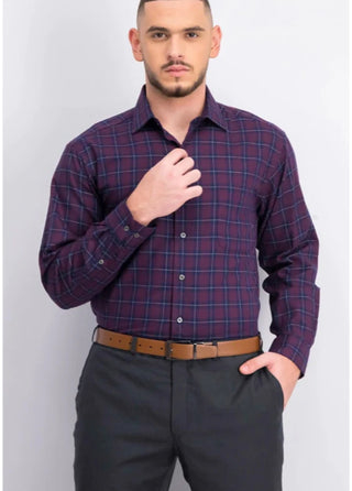 Club Room Men's Classic Regular Fit Stretch Twill Houndstooth Plaid Dress Shirt Purple Size 18x36-37