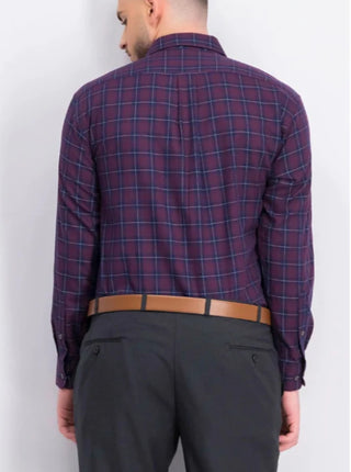 Club Room Men's Classic Regular Fit Stretch Twill Houndstooth Plaid Dress Shirt Purple Size 18x36-37