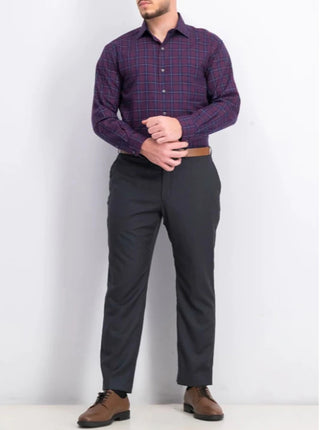 Club Room Men's Classic Regular Fit Stretch Twill Houndstooth Plaid Dress Shirt Purple Size 18x36-37