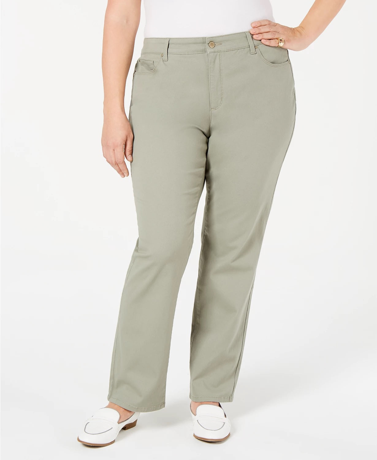 Charter Club Womne's Plus Size Twill Lexington Pants Green Size 28W