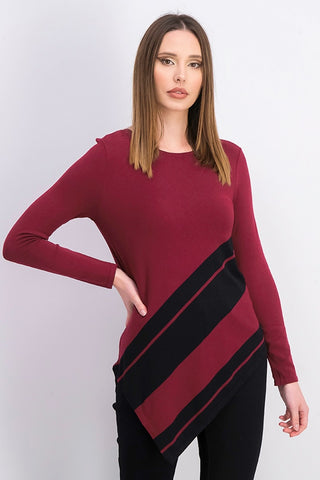 Alfani Women's Asymmetrical Striped Sweater Malebec /Black Size Large