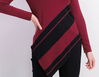 Alfani Women's Asymmetrical Striped Sweater Malebec /Black Size Large