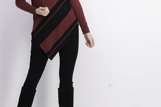 Alfani Women's Asymmetrical Striped Sweater Malbec / Black Size Medium
