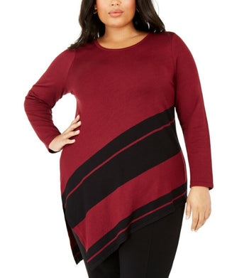 Alfani Women's Asymmetrical Striped Sweater Wine Size Small