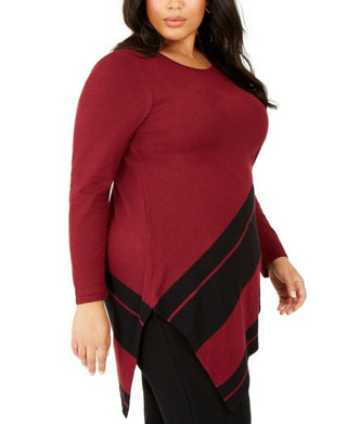 Alfani Women's Asymmetrical Striped Sweater Wine Size Small